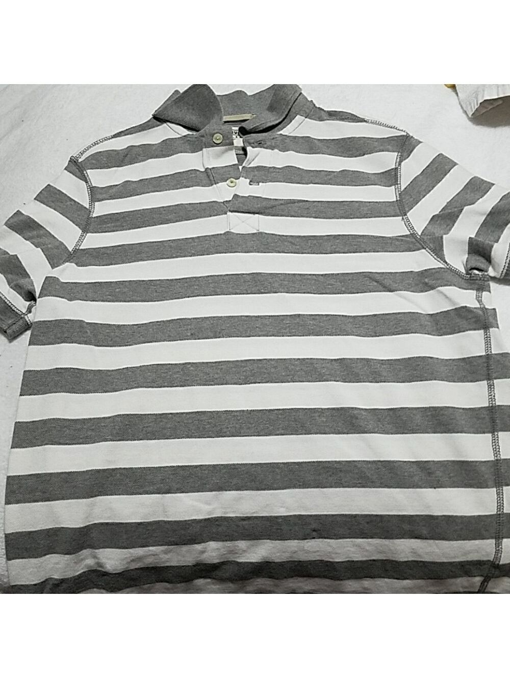 Converse One Star Men's Gray and White Striped Cotton Polo Shirt (Medium)